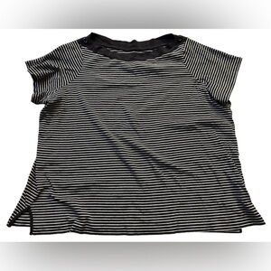 Lands' End Dark Blue and White Striped Shirt